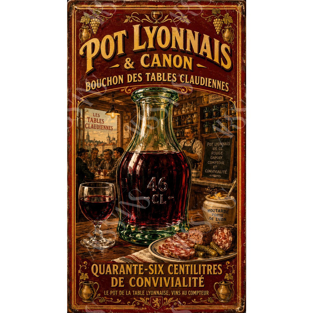 Pot Lyonnais & Canon — Bouchon des Tables Claudiennes – affiche & plaque vintage | Manufacture Arssans