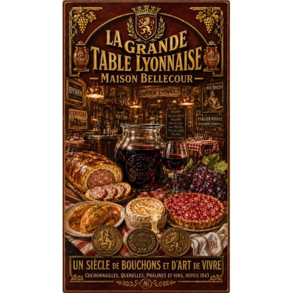 La Grande Table Lyonnaise — Maison Bellecour – affiche & plaque vintage | Manufacture Arssans