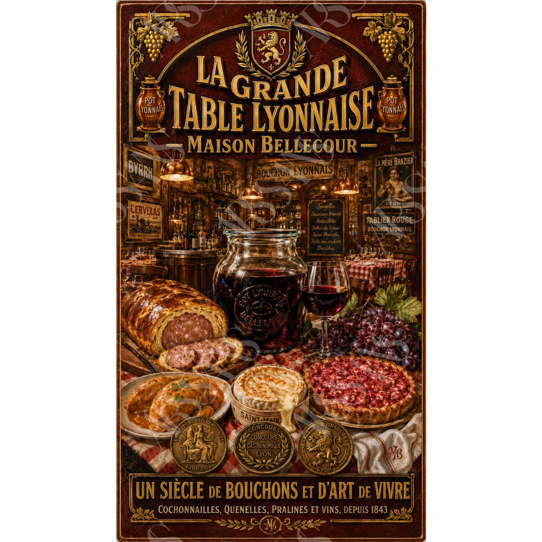 La Grande Table Lyonnaise — Maison Bellecour – affiche & plaque vintage | Manufacture Arssans