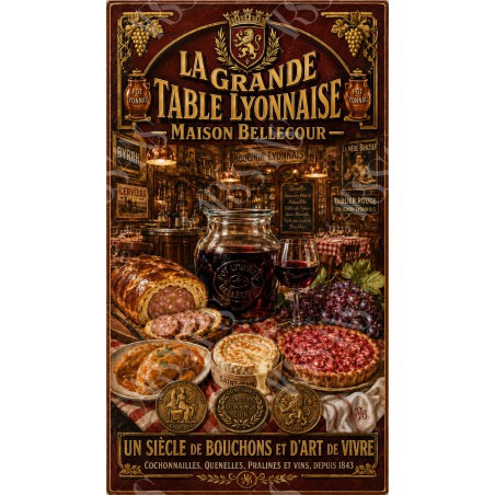 La Grande Table Lyonnaise — Maison Bellecour – affiche & plaque vintage | Manufacture Arssans
