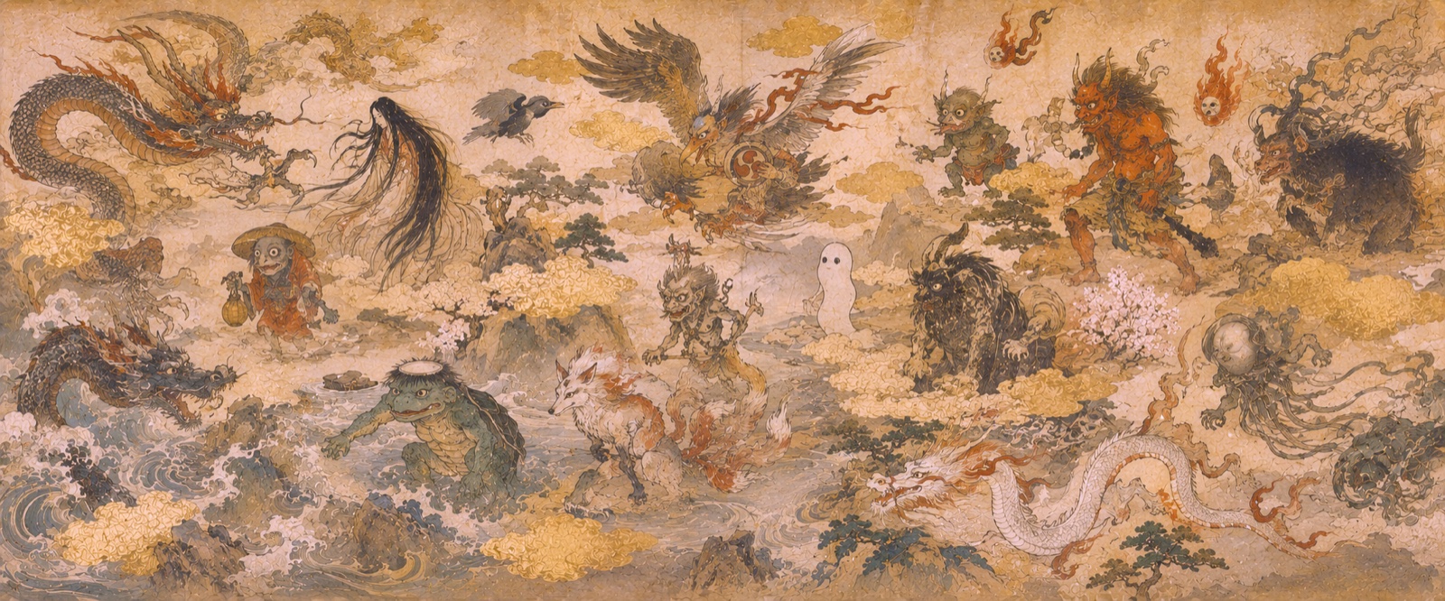 Papier peint fresque carte ancienne - Le Bestiaire Fabuleux