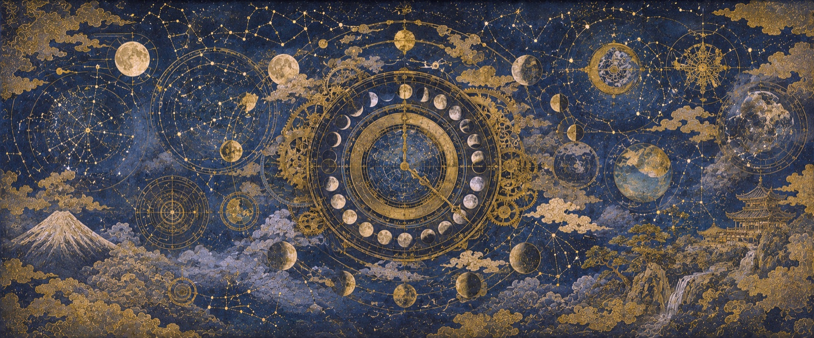 Papier peint fresque carte ancienne - L'Almanach Lunaire
