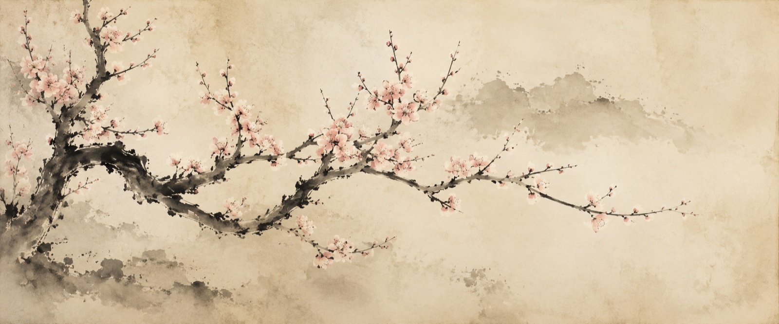 Prunier en fleurs à l'encre