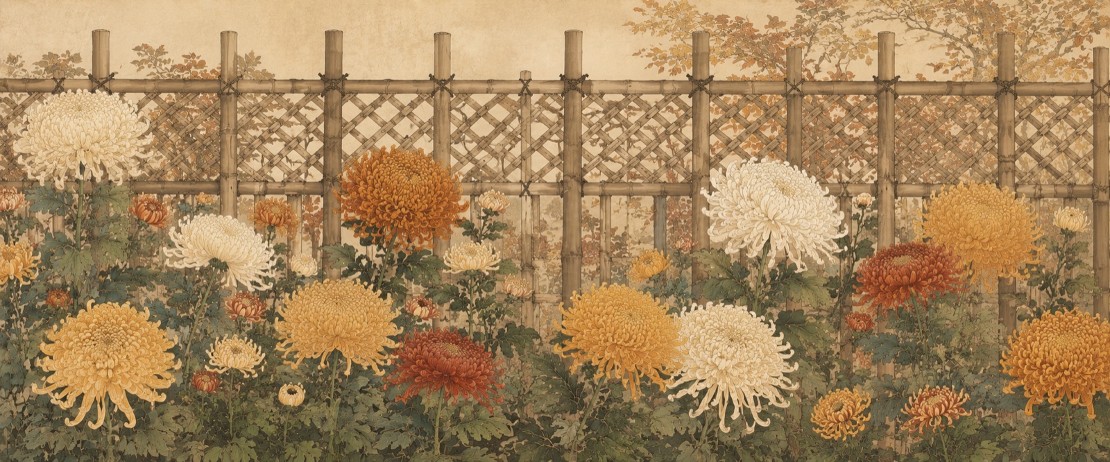 Chrysanthèmes et bambou