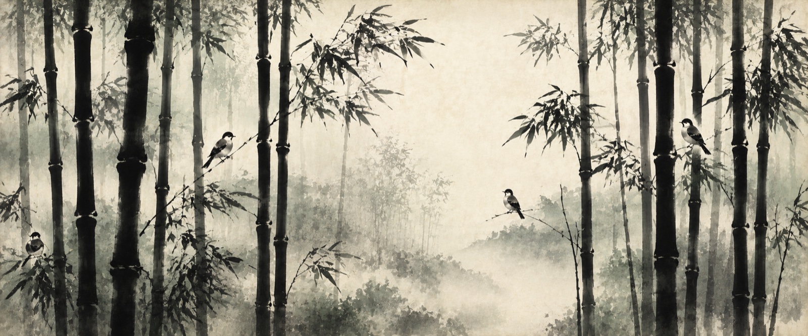 Bambous noirs et oiseaux