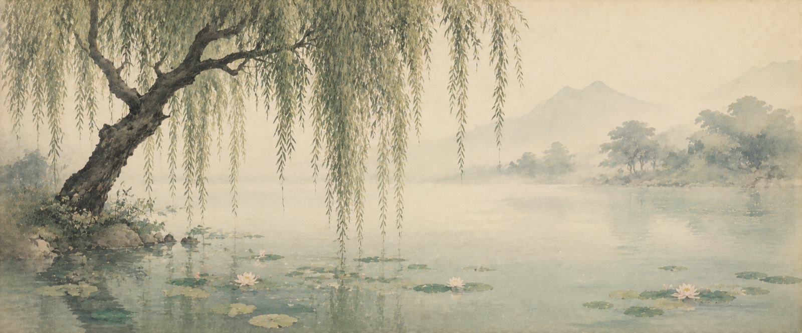 Saule pleureur et étang
