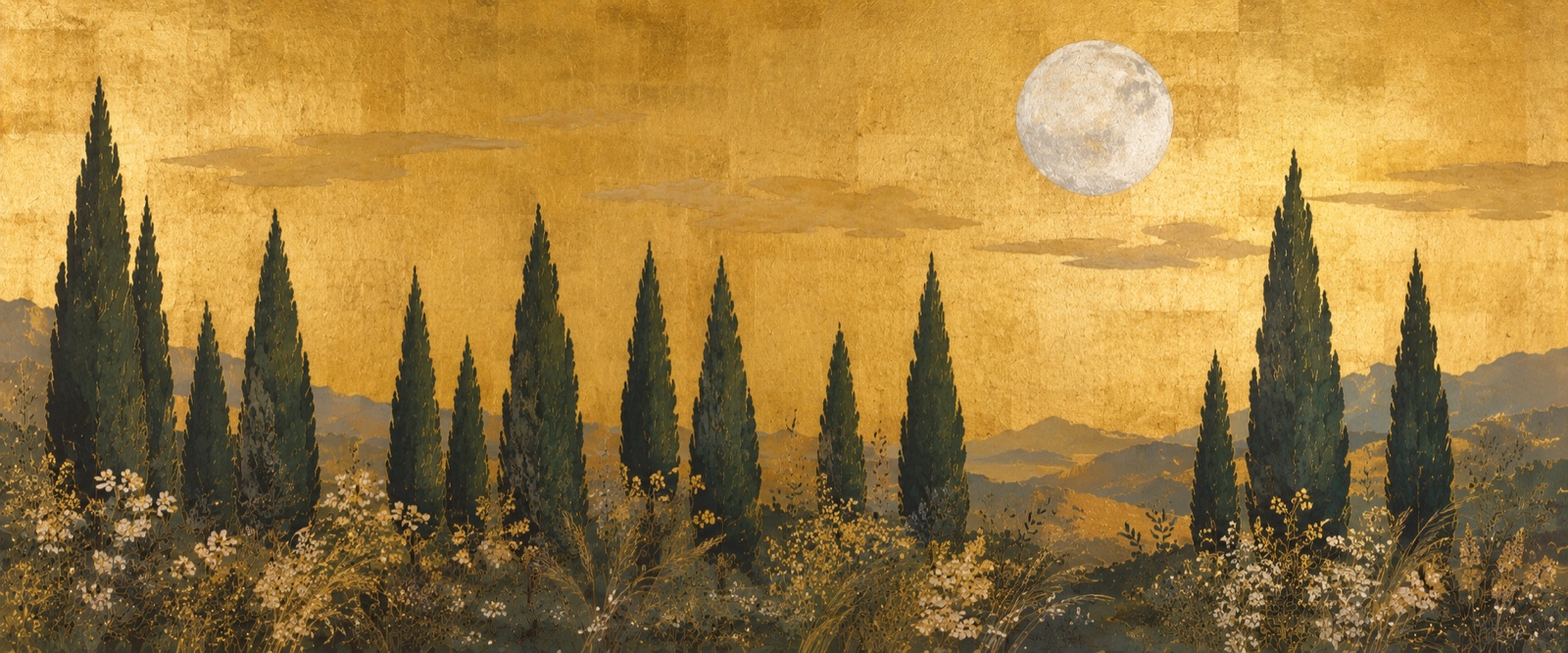 Cyprès sous la lune