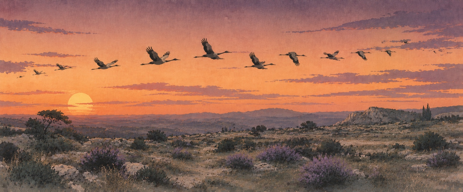 Garrigue et grues