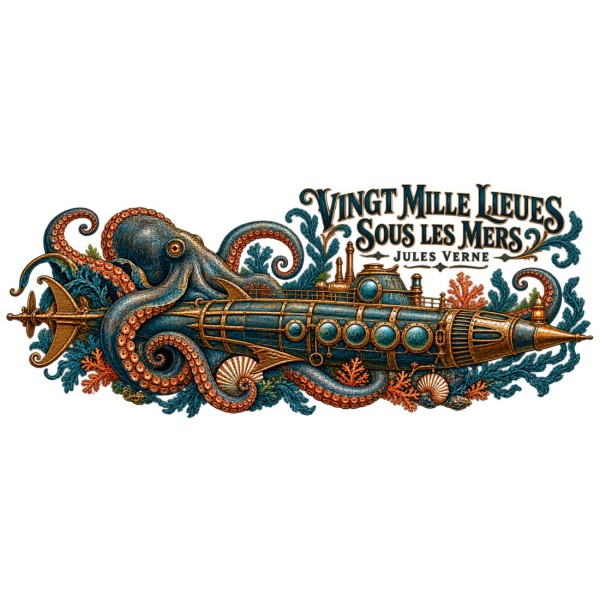 Mug Jules Verne - Le Nautilus et les profondeurs, décor à plat