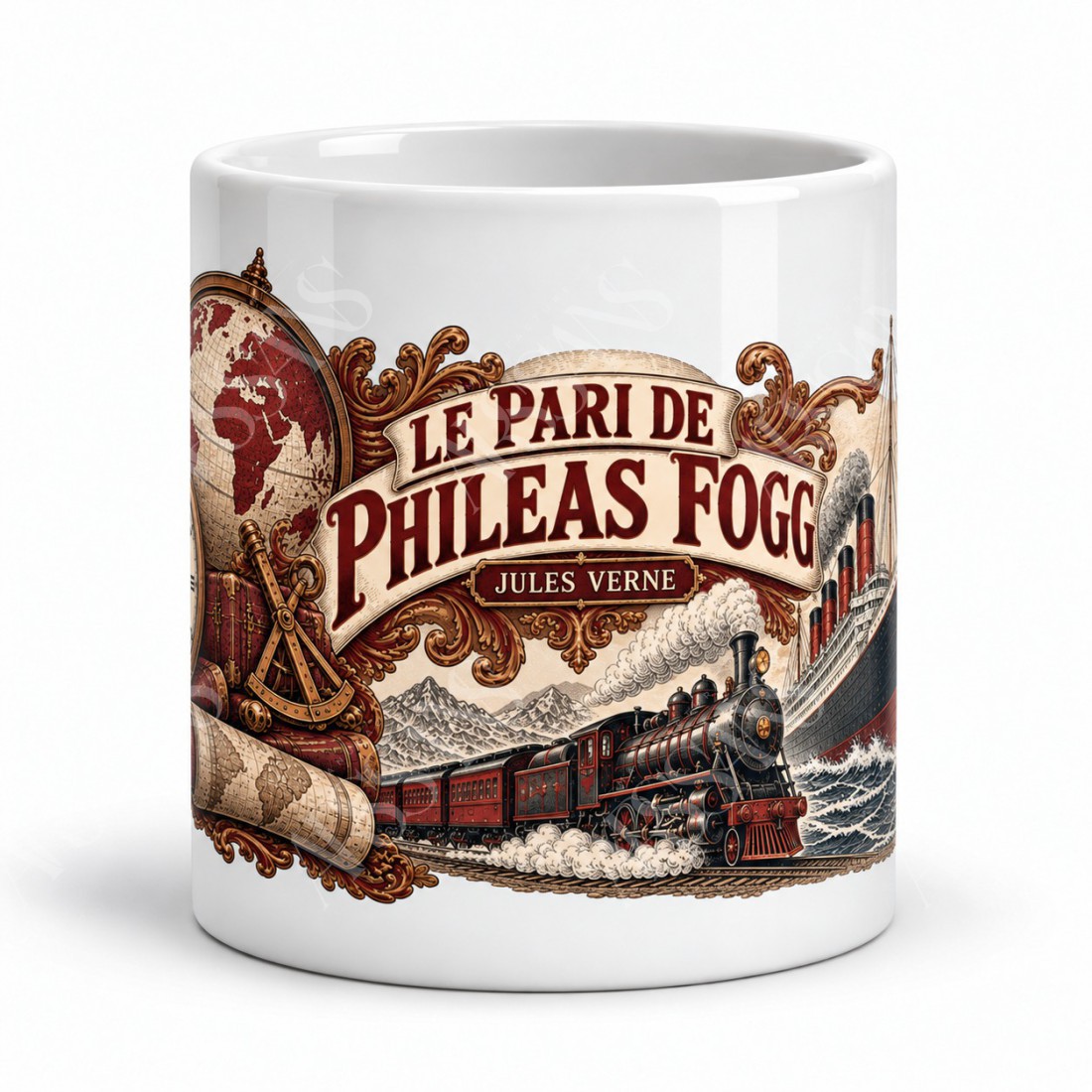 Mug Jules Verne - Le pari de Phileas Fogg, vue de face