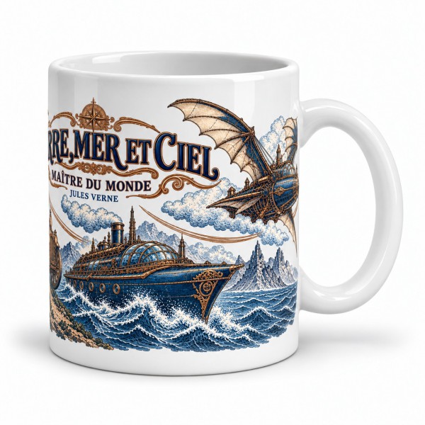 Mug Jules Verne - Terre, mer et ciel, anse à droite