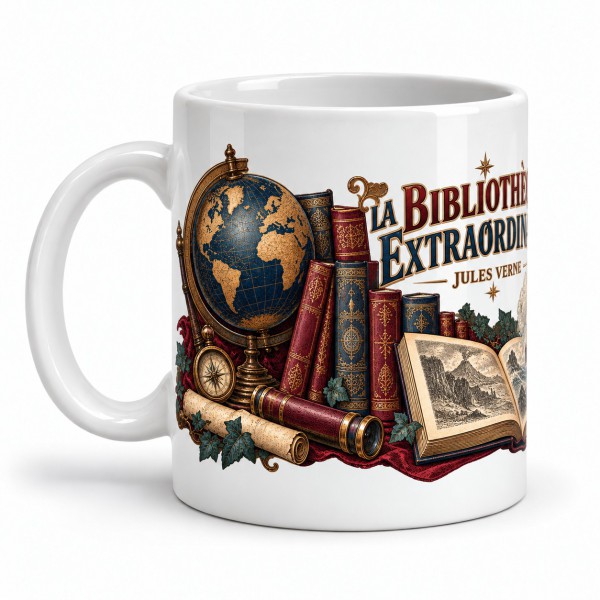 Mug Jules Verne - La bibliothèque extraordinaire, anse à gauche