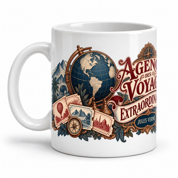 Mug Jules Verne - Agence des Voyages extraordinaires, anse à gauche