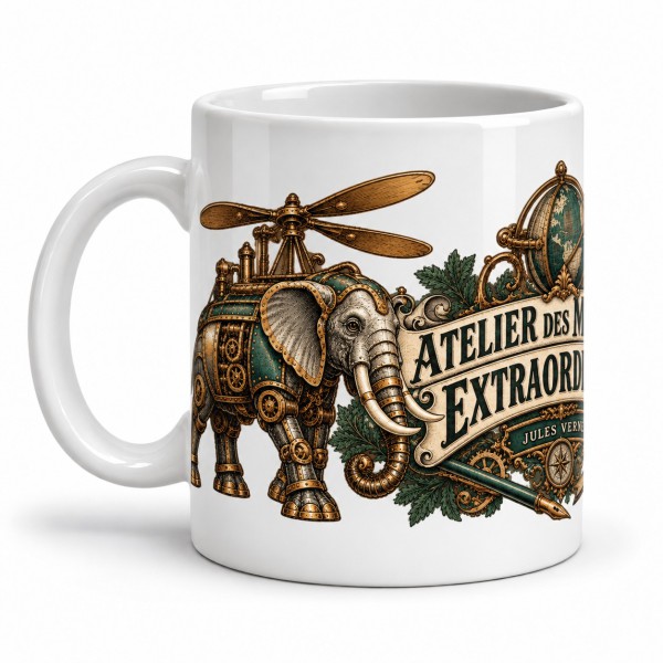 Mug Jules Verne - Atelier des machines extraordinaires, anse à gauche