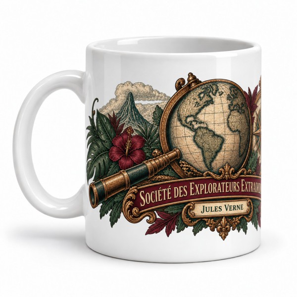 Mug Jules Verne - Société des explorateurs extraordinaires, anse à gauche