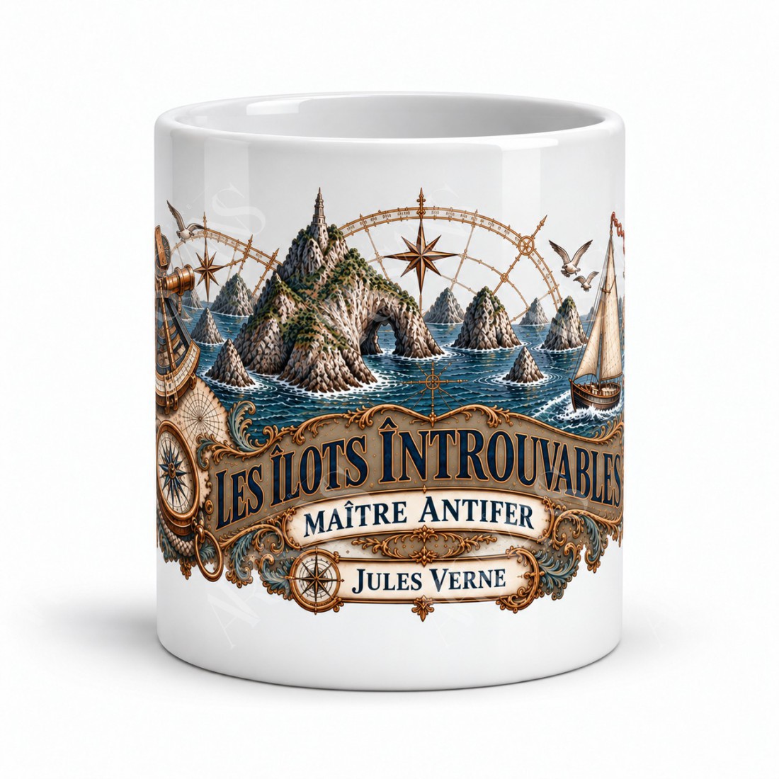 Mug Jules Verne - Les îlots introuvables, vue de face