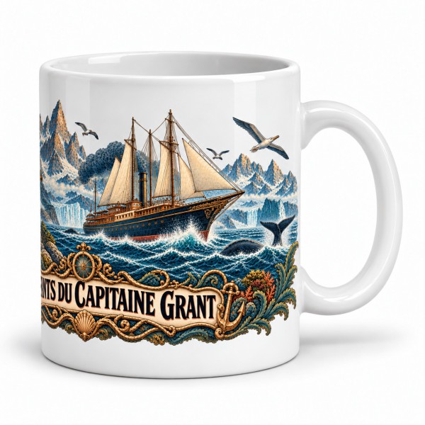 Mug Jules Verne - Les Enfants du capitaine Grant, façon affiche, anse à droite