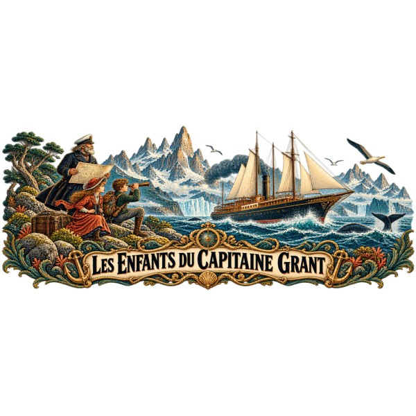 Mug Jules Verne - Les Enfants du capitaine Grant, façon affiche, décor à plat