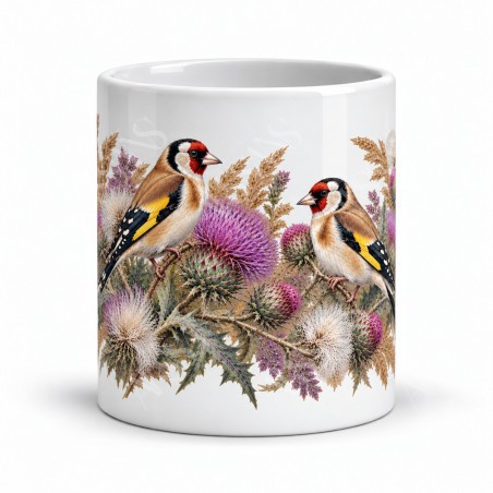 Mug nature - Chardonnerets et chardons, vue de face