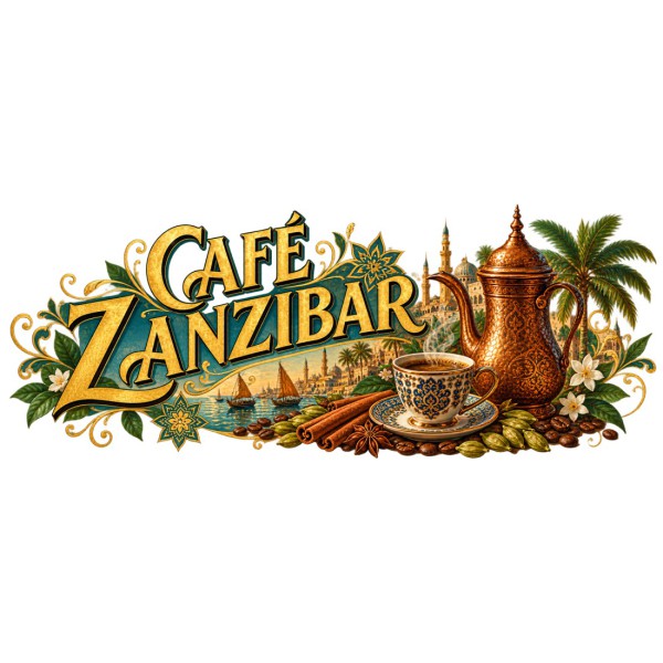 Mug café - Café Zanzibar, décor à plat