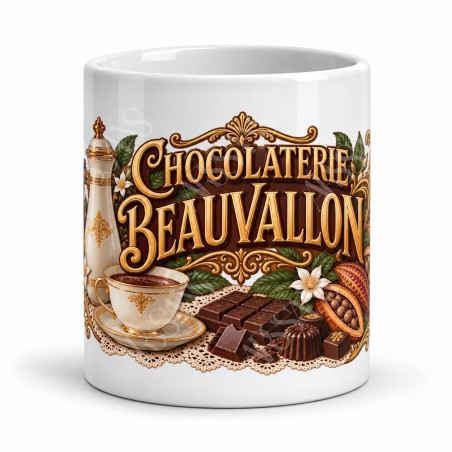 Mug chocolat - Chocolaterie Beauvallon, vue de face