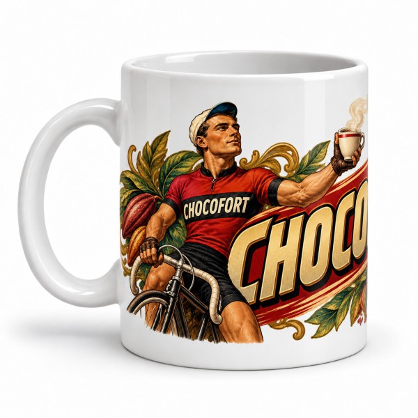 Mug chocolat - Chocofort, l’énergie des cyclistes, anse à gauche