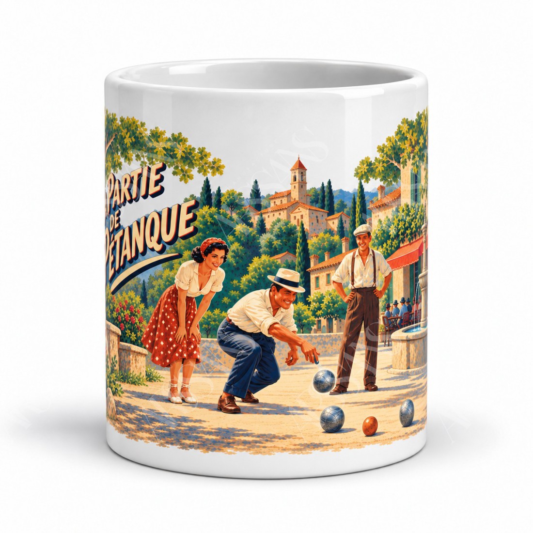 Mug Provence - La partie de pétanque, façon affiche, vue de face