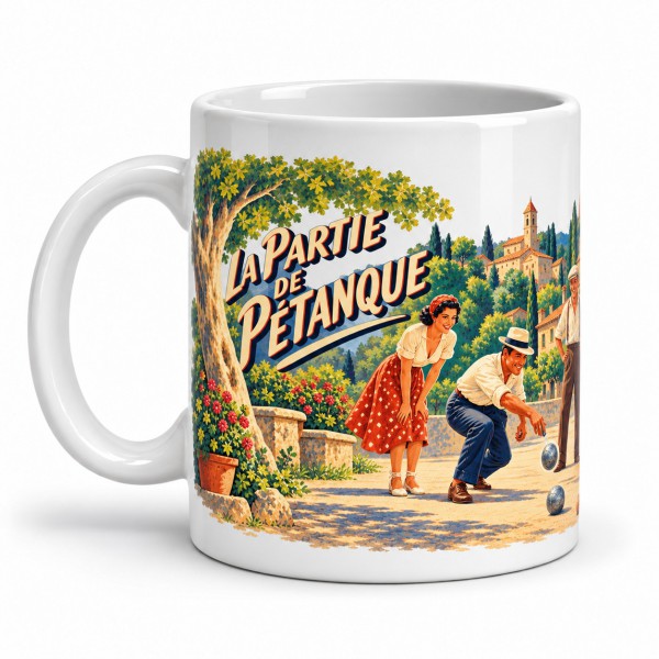 Mug Provence - La partie de pétanque, façon affiche, anse à gauche