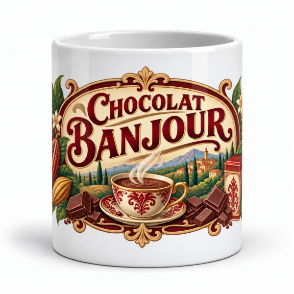 Mug chocolat - Chocolat Banjour, façon affiche, Manufacture Arssans