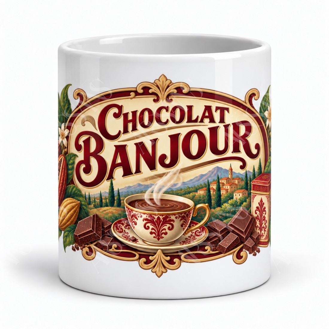 Mug chocolat - Chocolat Banjour, façon affiche, vue de face