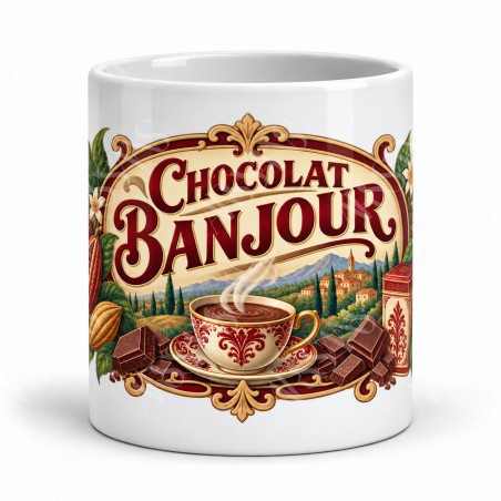 Mug chocolat - Chocolat Banjour, façon affiche, vue de face