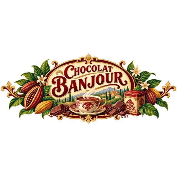 Mug chocolat - Chocolat Banjour, façon affiche, décor à plat