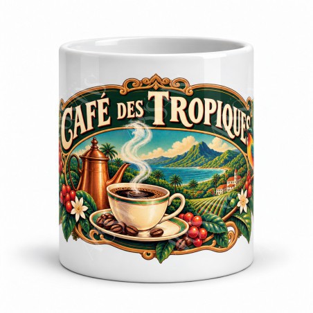 Mug café - Café des Tropiques, façon affiche, vue de face