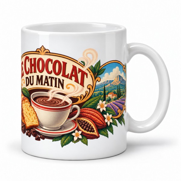 Mug chocolat - Le chocolat du matin, anse à droite