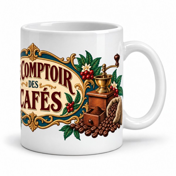 Mug café - Le comptoir des cafés, anse à droite