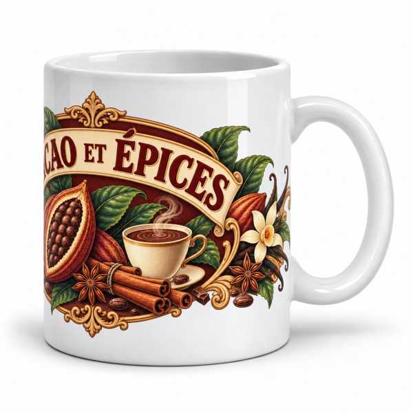 Mug cacao - Cacao et épices, anse à droite