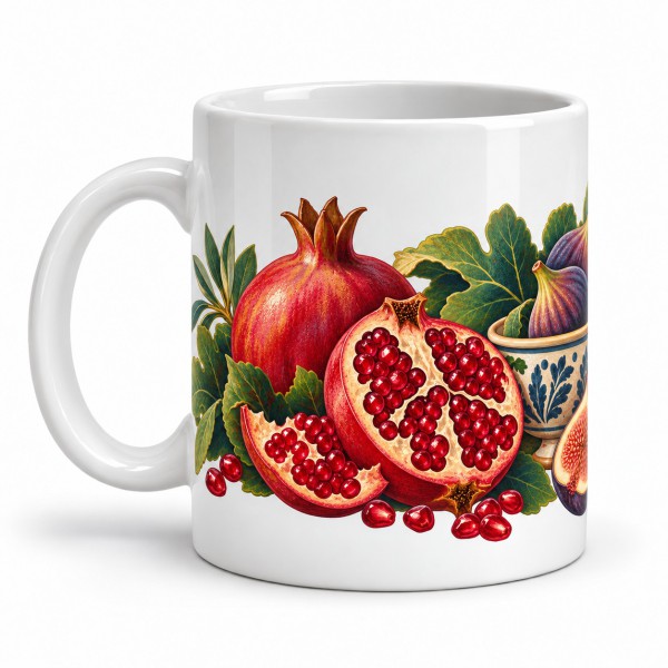 Mug gourmand - Grenades et figues, anse à gauche