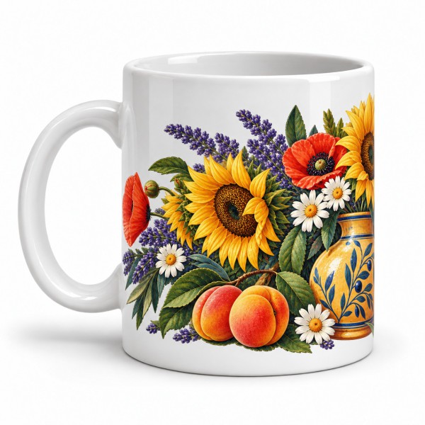 Mug fleurs - Bouquet et pichet provençal, anse à gauche