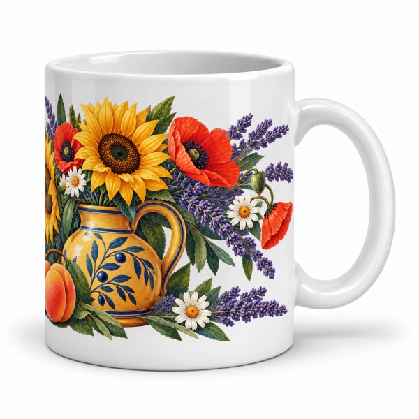 Mug fleurs - Bouquet et pichet provençal, anse à droite