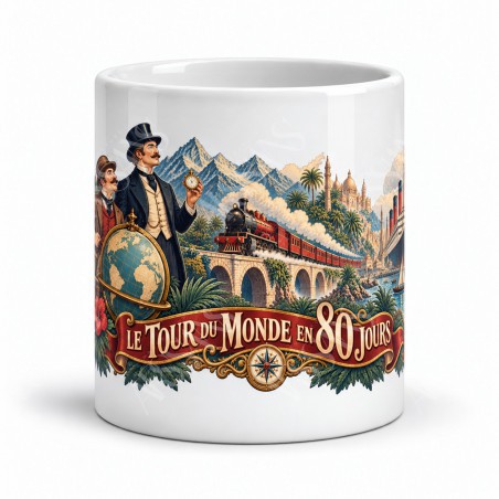 Mug Jules Verne - Le Tour du monde en 80 jours, façon affiche, vue de face