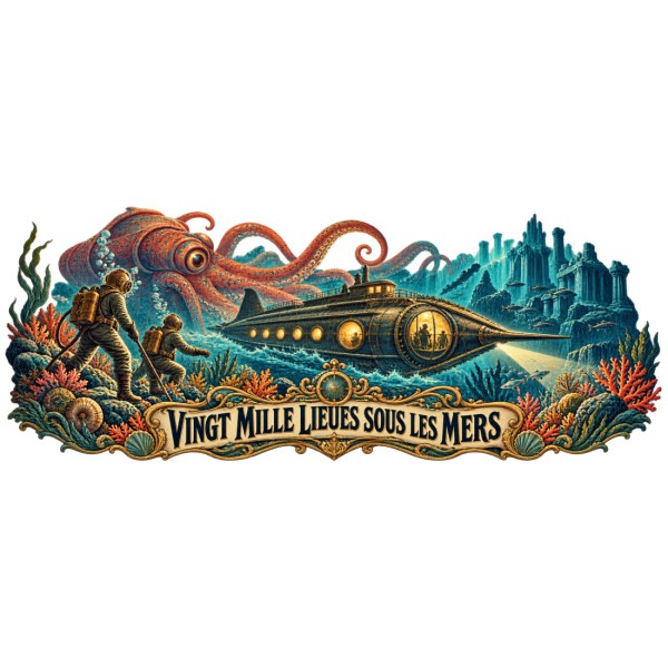 Mug Jules Verne - Vingt mille lieues sous les mers, façon affiche, décor à plat