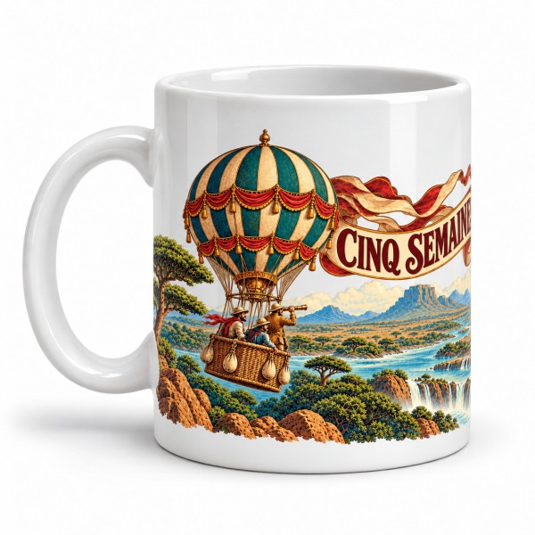 Mug Jules Verne - Cinq semaines en ballon, façon affiche, anse à gauche