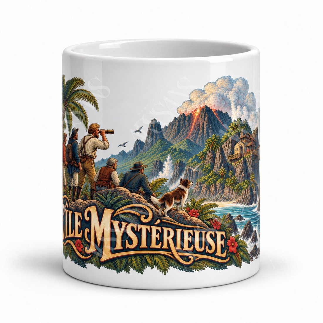 Mug Jules Verne - L’Île mystérieuse, façon affiche, vue de face