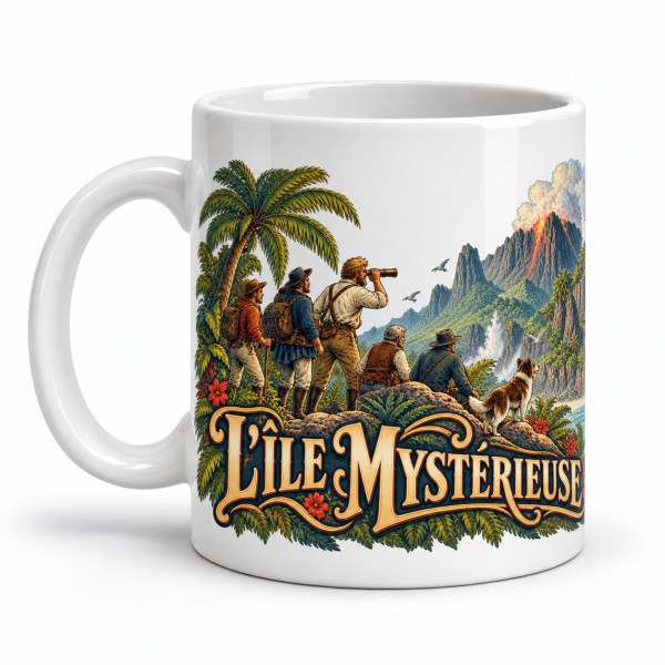Mug Jules Verne - L’Île mystérieuse, façon affiche, anse à gauche