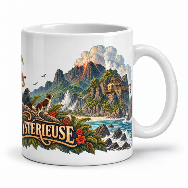 Mug Jules Verne - L’Île mystérieuse, façon affiche, anse à droite