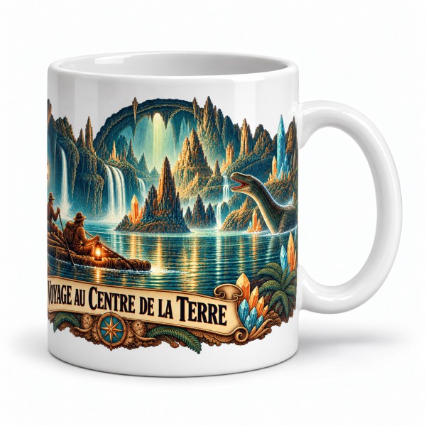Mug Jules Verne - Voyage au centre de la Terre, façon affiche, anse à droite