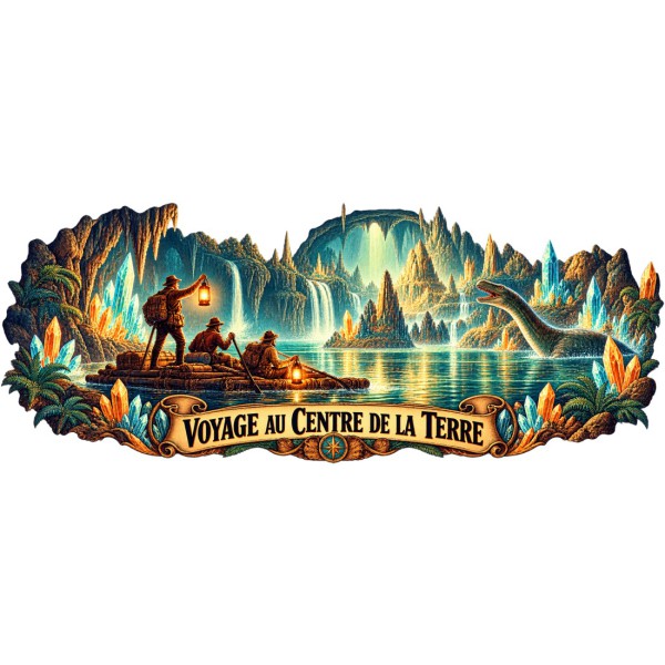 Mug Jules Verne - Voyage au centre de la Terre, façon affiche, décor à plat