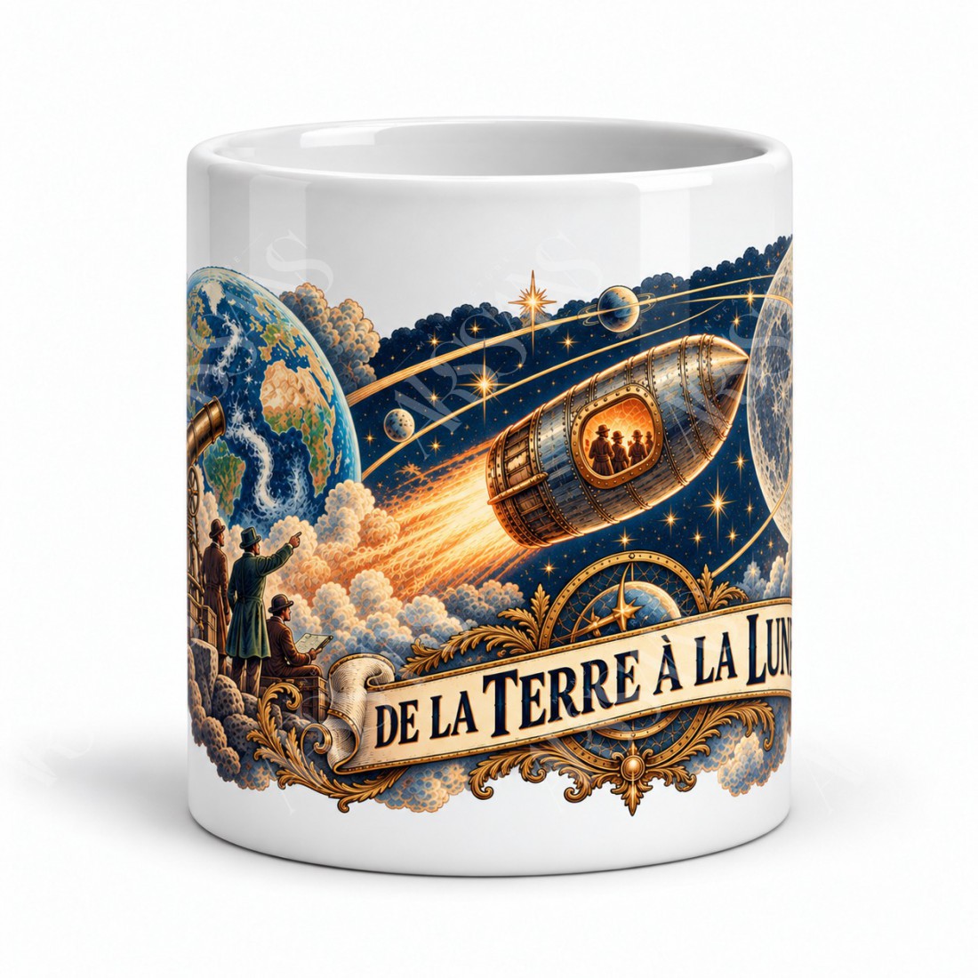 Mug Jules Verne - De la Terre à la Lune, façon affiche, vue de face