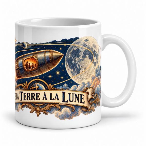 Mug Jules Verne - De la Terre à la Lune, façon affiche, anse à droite