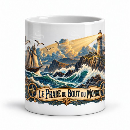 Mug Jules Verne - Le Phare du bout du monde, façon affiche, vue de face